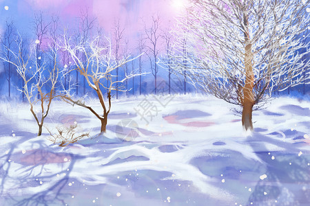 冬日午后森林雪景插画插画
