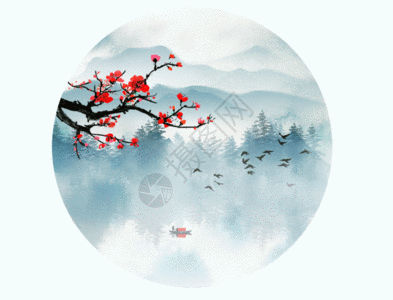 冬季梅花山水GIF图片