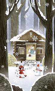 雪地里的森林小屋背景图片
