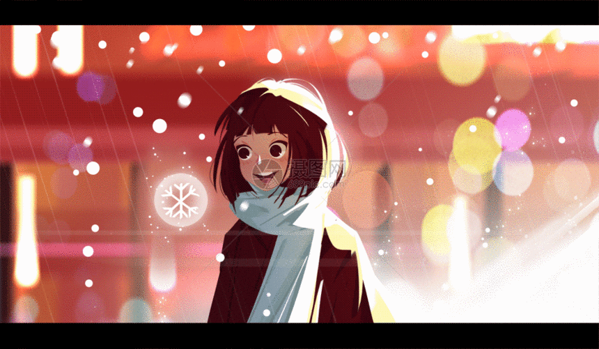 小雪中逆光的少女冬天gif图片