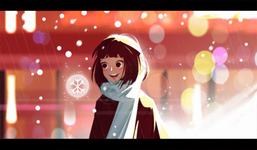 圣诞元旦背景小雪中逆光的少女冬天gif高清图片