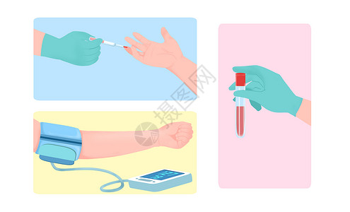 医疗器械单页医疗抽血量血压血检示图插画
