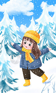 冬天里玩雪的女孩子高清图片