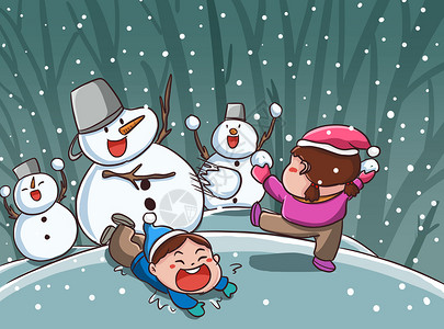 小雪打雪仗插画图片