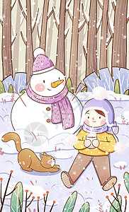 大雪节气女孩与猫咪插画卡通高清图片素材