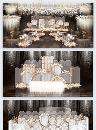 户外婚礼场景现代简约清新梦幻香槟森系主题婚礼效果图模板