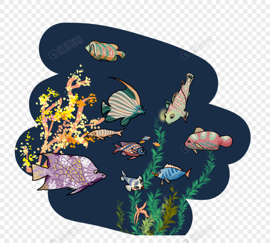 卡通海底世界动物元素图片