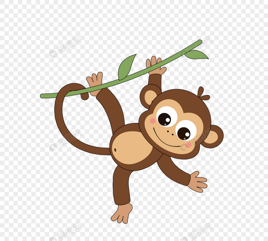 矢量卡通可爱树枝上玩耍猴子插图monkey图片