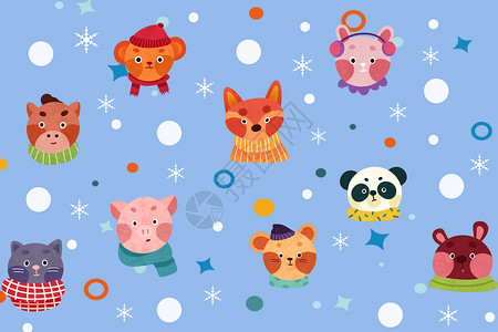 可爱圣诞节图案可爱冬季小动物插画插画