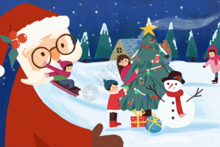 小雪橇平安夜圣诞老人GIF高清图片