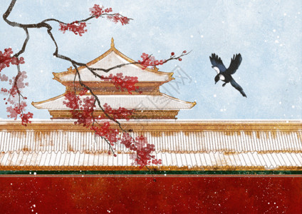 红色北京故宫的雪GIF高清图片
