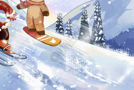 冬天雪景海报圣诞节圣诞老人麋鹿滑雪GIF高清图片