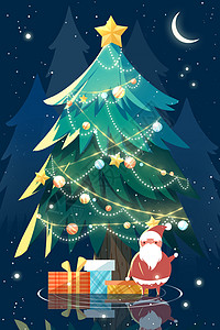 圣诞树和圣诞老人手机壁纸背景图片