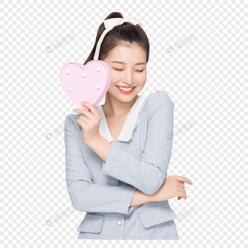 韩系可爱少女拿心性礼物盒图片