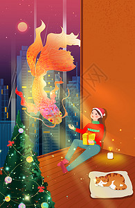 圣诞节好运锦鲤插画图片