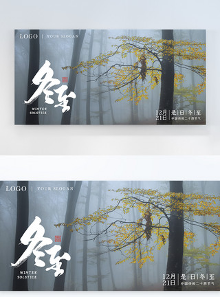雾森林冬至二十四节气横版摄影图海报模板