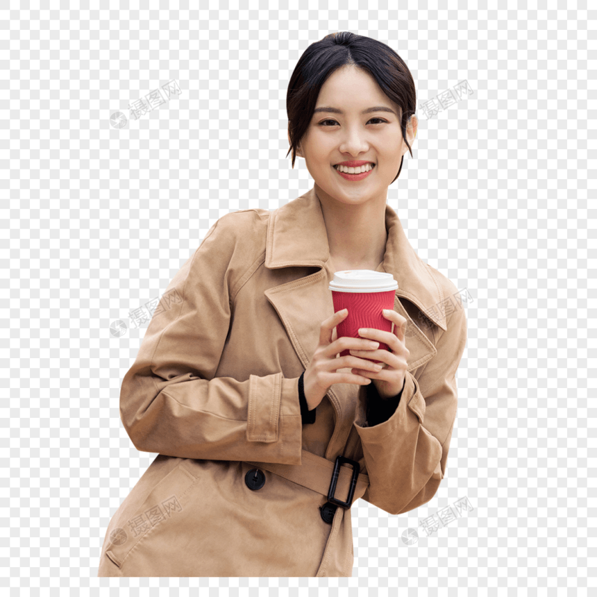 手捧咖啡的知性女青年图片