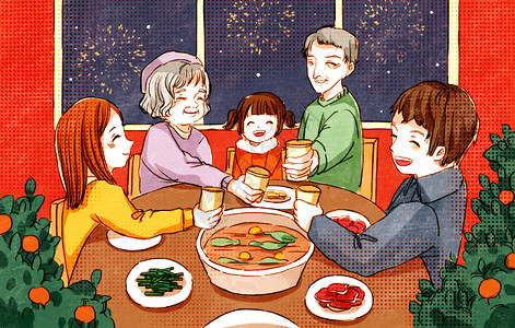 吃年夜饭的一家人背景图片