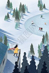 日本游海报冬日郊外大寒节气插画插画