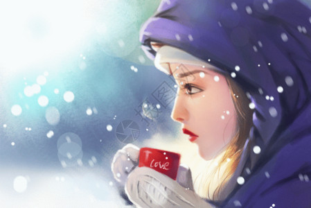 热柠茶大雪中的女孩gif高清图片