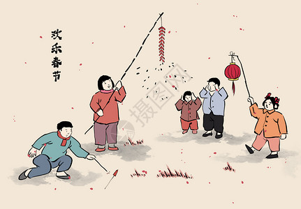 水墨春节放烟花背景图片