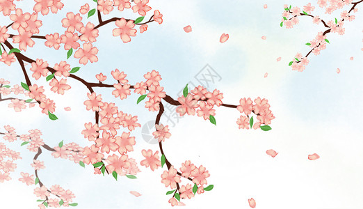 桃花朵朵开立春节气插画背景图片