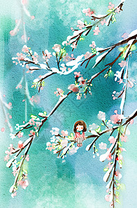 粉色立春海报雪中的春天海报插画插画