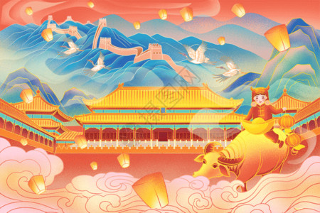 故宫之旅海报牛年2021北京福牛送福GIF高清图片