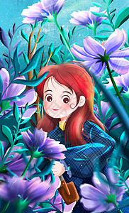 植树节女孩插画图片