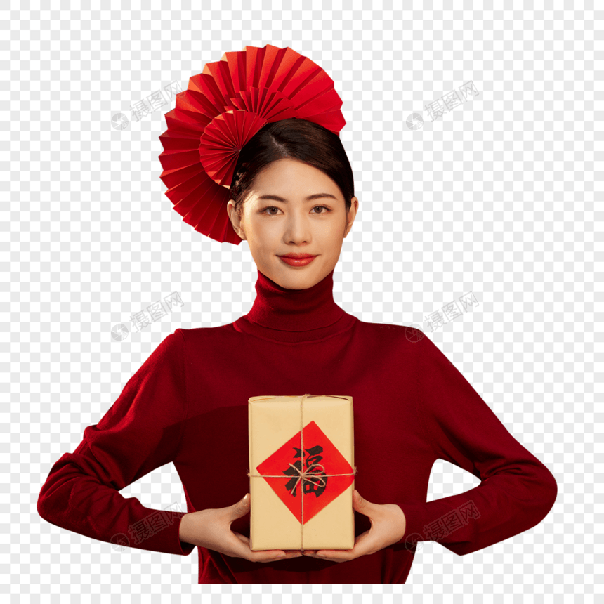 新年春节中国风国潮美女送礼物图片