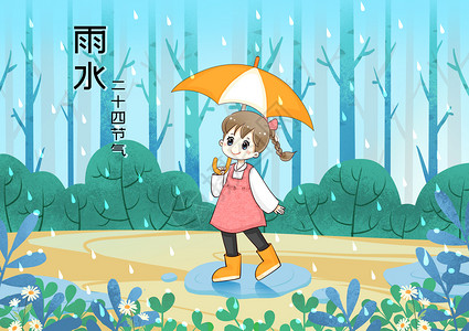 雨中打伞的小姑娘背景图片