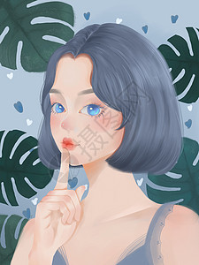 女生人像花语少女之龟背叶插画