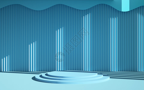 蓝色几何电商展台背景图片