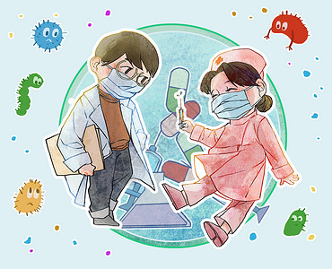 儿童接种疫苗医生和护士隔离病毒抗击疫情Q版插画插画