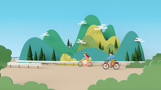 公路自行车3D春游场景设计图片