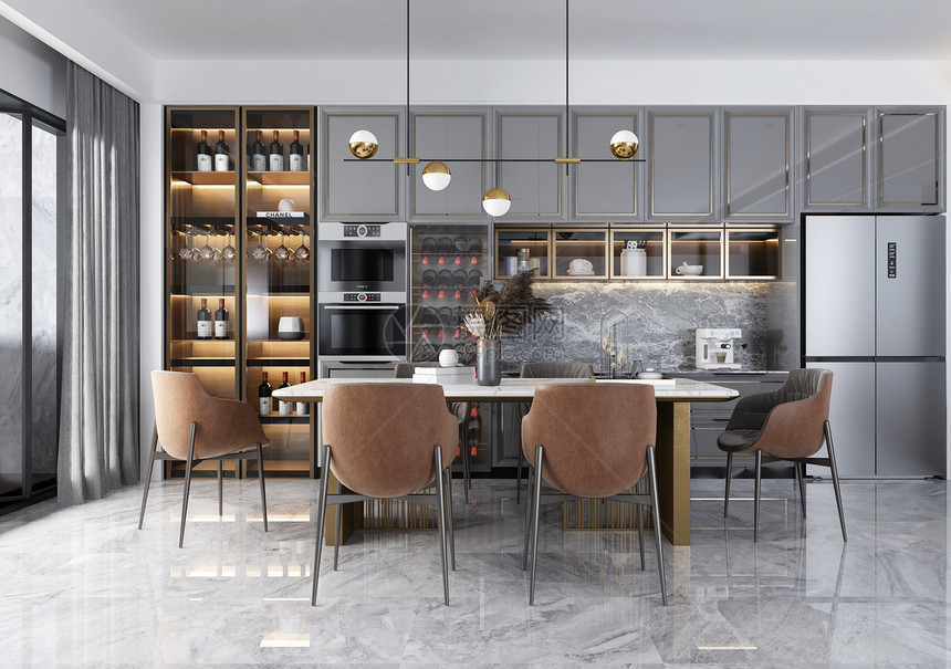 现代简约餐厅厨房空间设计图片