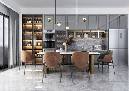 现代简约餐厅厨房空间设计高清图片