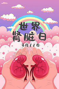 彩虹与手素材世界肾脏日插画