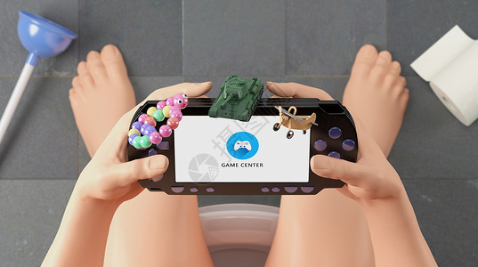 戴耳机玩游戏3D厕所玩手游场景设计图片
