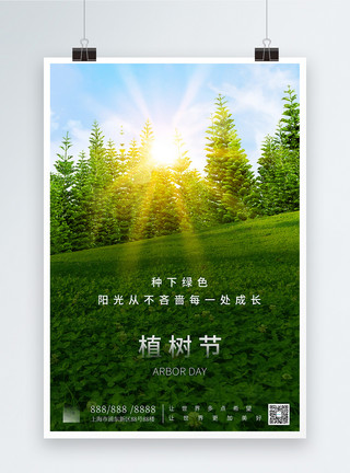 绿色裁纸风梅雨季节宣传海报设计写实风清新植树节宣传海报模板