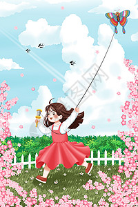 春天放风筝的女孩图片