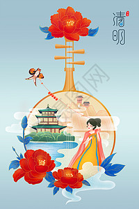 古典人物中国风海报设计中国24节气之清明插画
