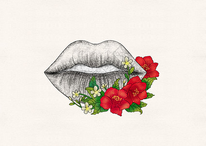嘴巴和花卉器官插画图片