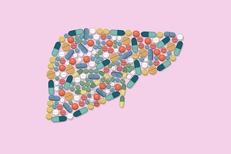 肝脏和药物医疗插画图片
