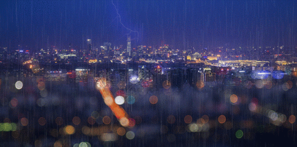 下雨梦幻夜幕下的京城gif动图图片