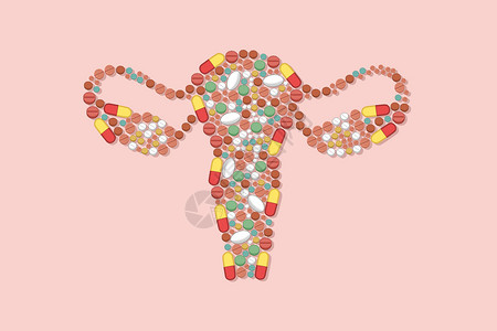 子宫卵巢和药物医疗插画高清图片