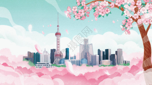 上海建筑插画上海樱花GIF高清图片