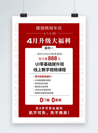 培训UI红色简约在线教育活动促销方案海报模板