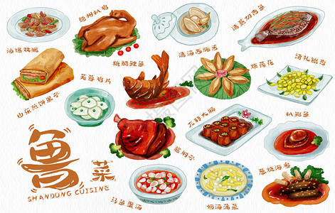 中国特色社会主义制度鲁菜山东特色手绘美食插画