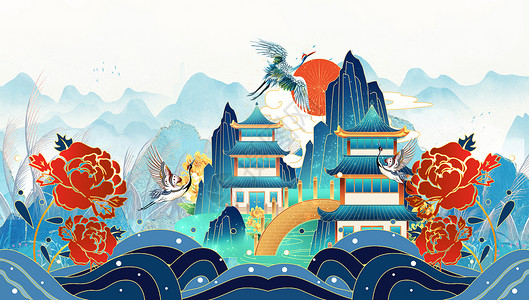 吉庆祥和中式国潮背景设计图片